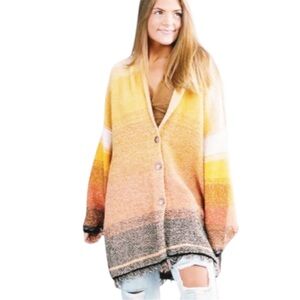 Free People Sunset Cardigan Sweater Fringe Longline Boho Oversized Boucle Knit